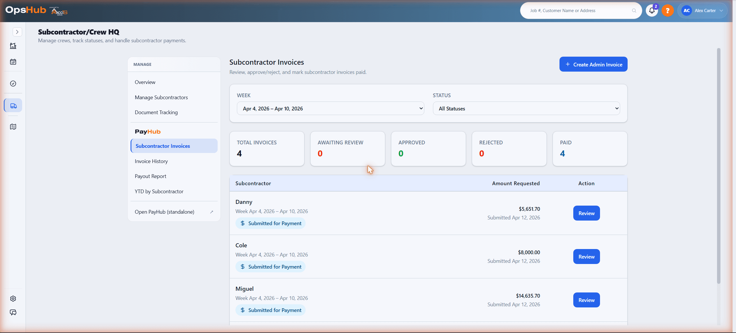 PayHub product screen
